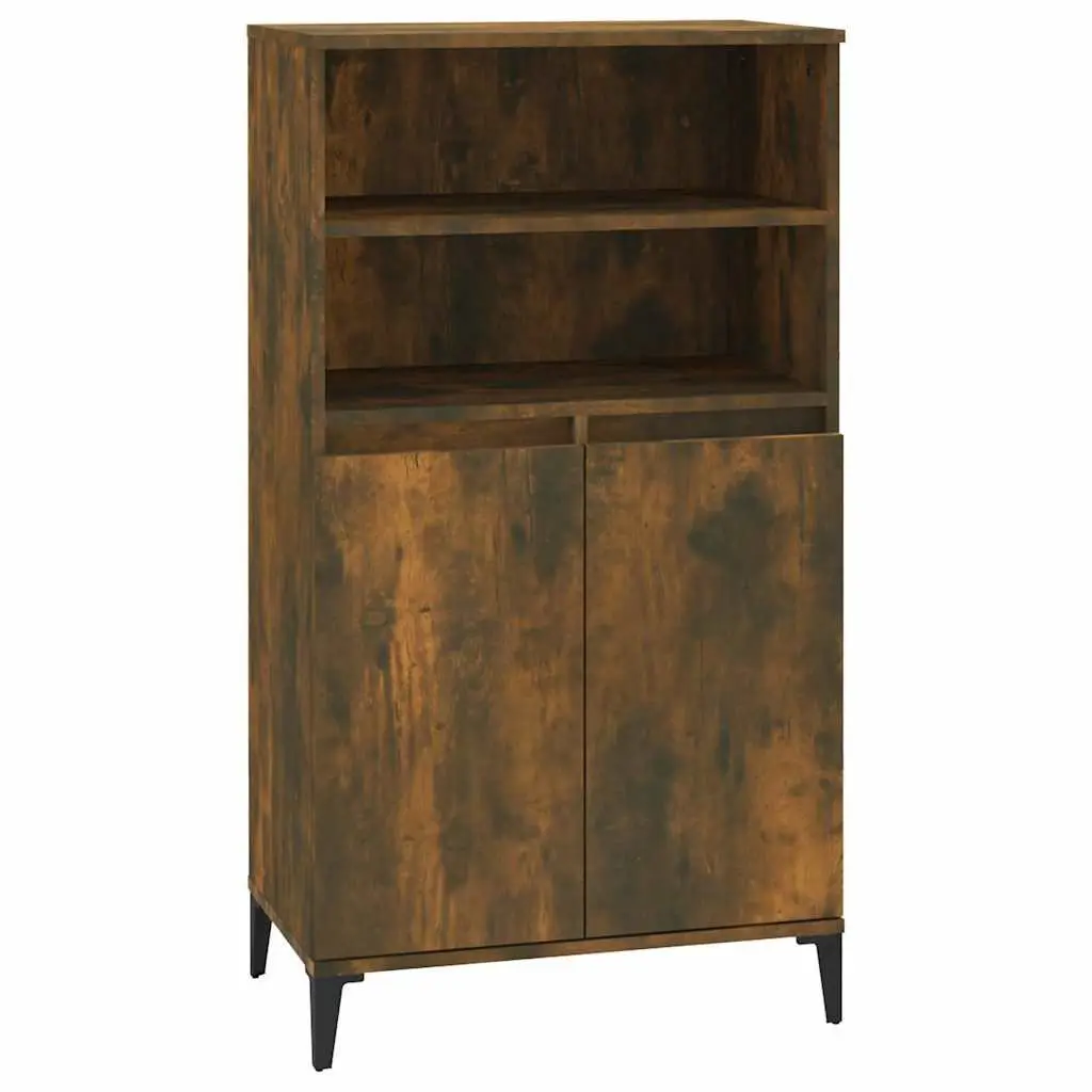 Highboard Sideboard Storage Cabinet Engineered Wood Brown with Metal Feet 60W x 36D x 110H cm