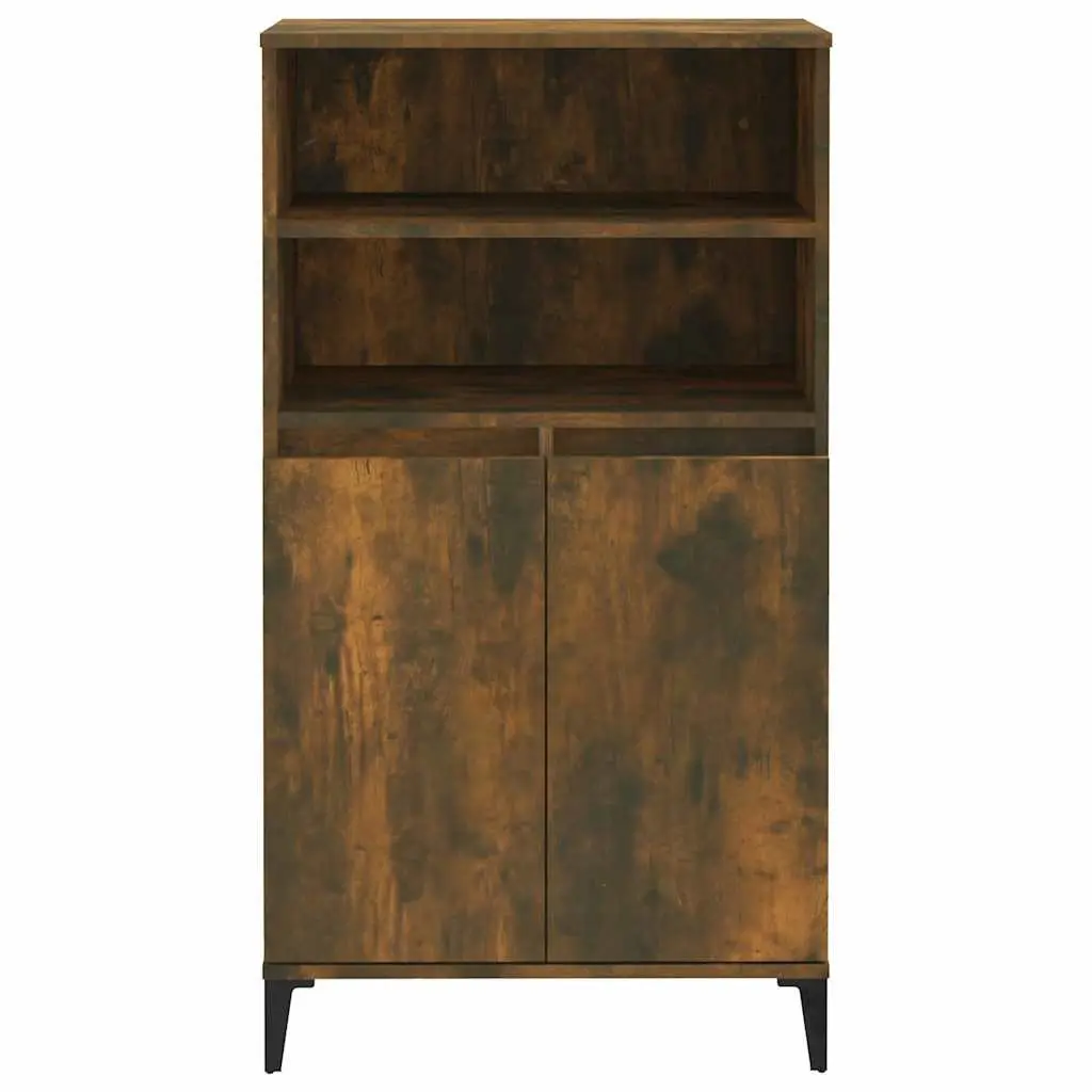 Highboard Sideboard Storage Cabinet Engineered Wood Brown with Metal Feet 60W x 36D x 110H cm