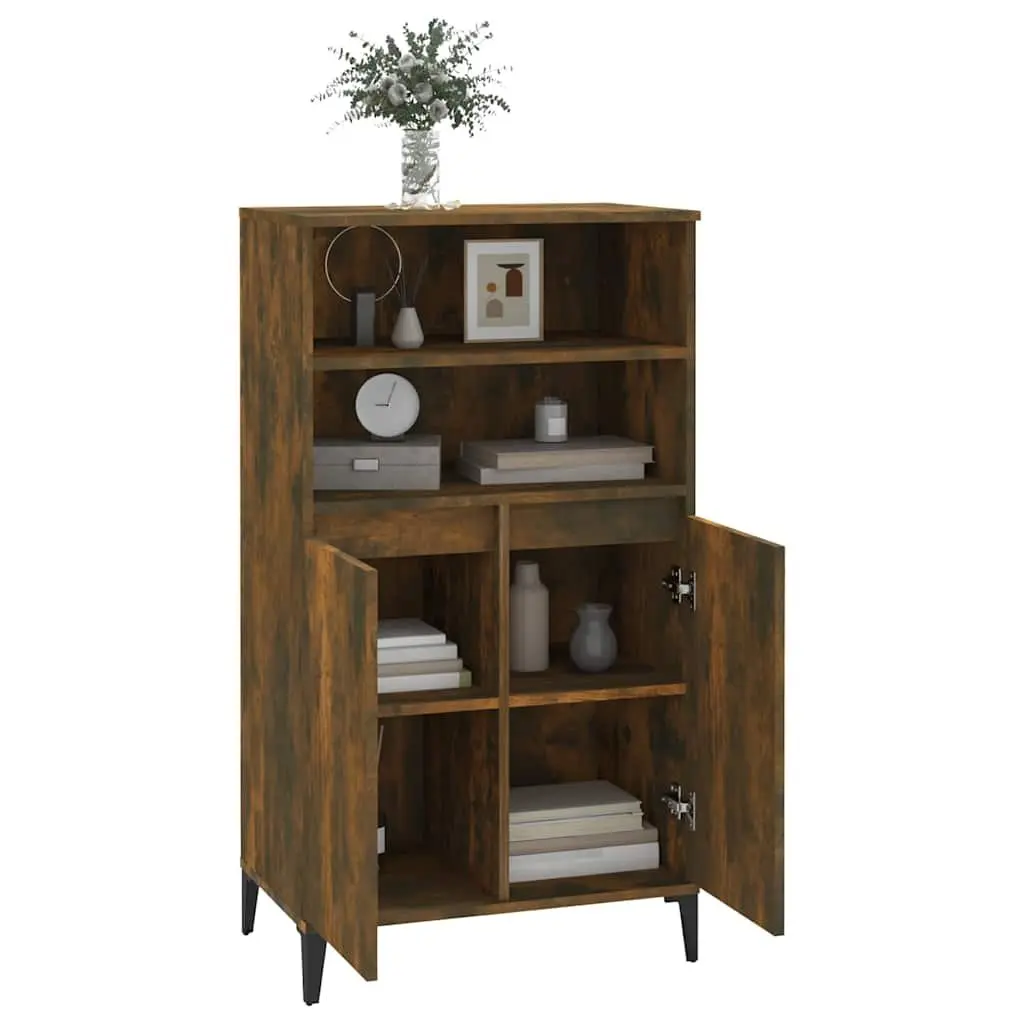 Highboard Sideboard Storage Cabinet Engineered Wood Brown with Metal Feet 60W x 36D x 110H cm