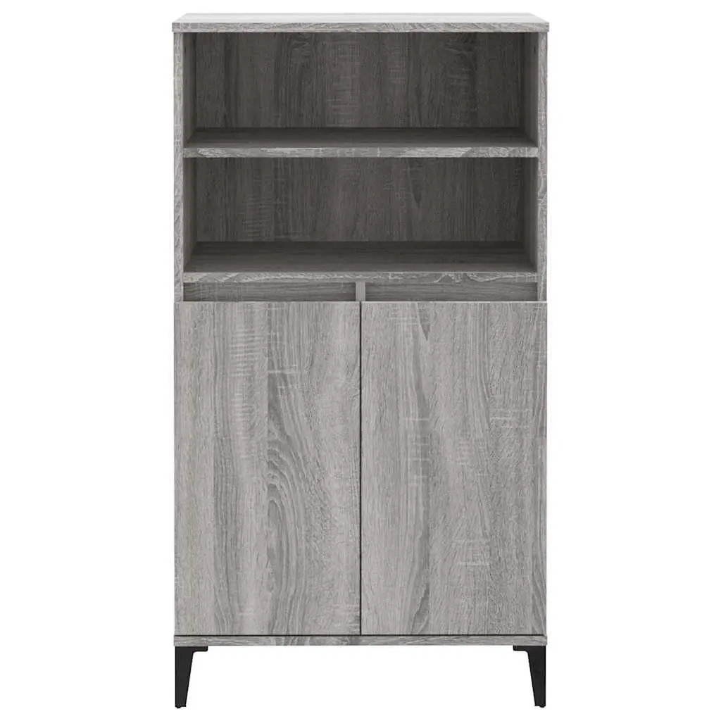 Highboard Engineered Wood Grey Storage Cabinet with Shelves and Compartments