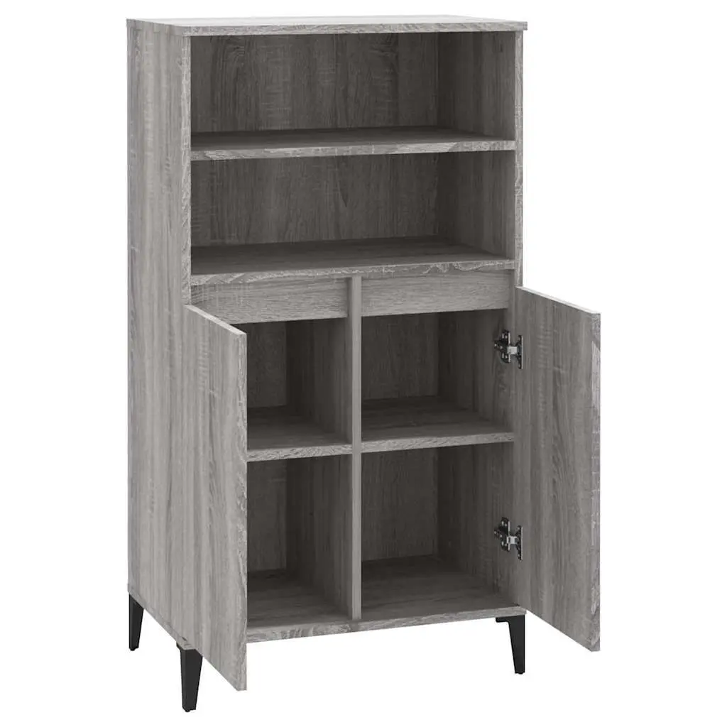 Highboard Engineered Wood Grey Storage Cabinet with Shelves and Compartments