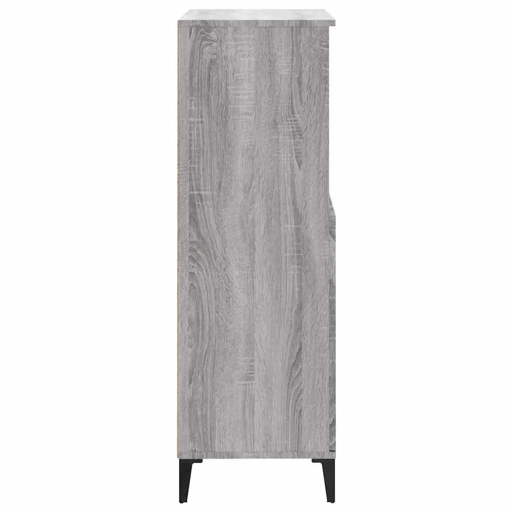 Highboard Engineered Wood Grey Storage Cabinet with Shelves and Compartments