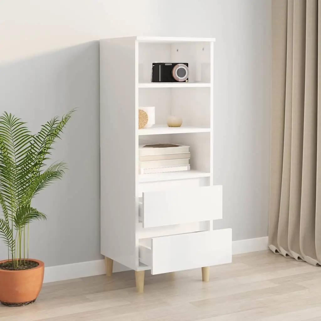 Highboard Storage Cabinet Engineered Wood White 3 Shelves 2 Drawers
