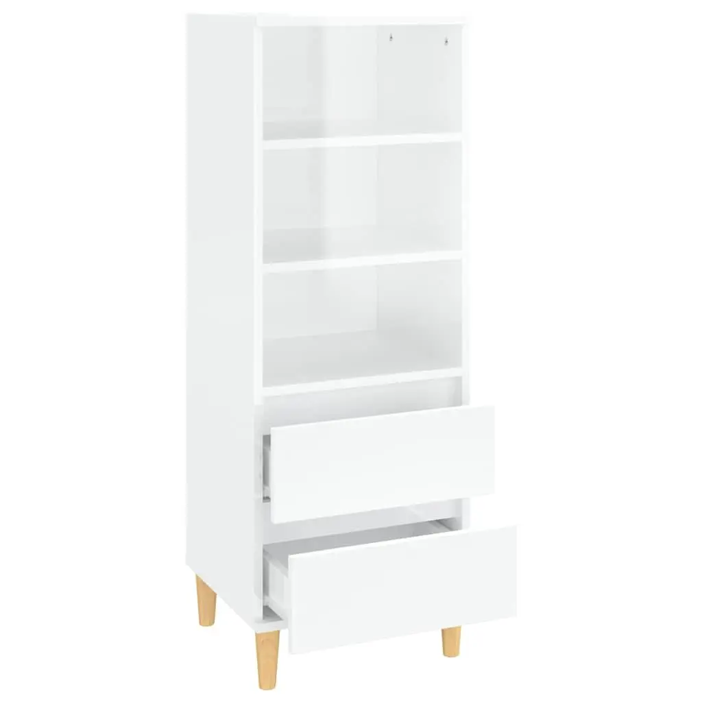 Highboard Storage Cabinet Engineered Wood White 3 Shelves 2 Drawers