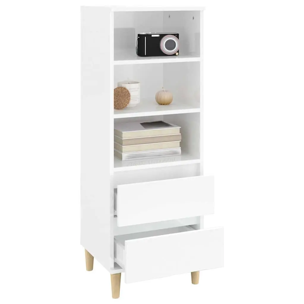 Highboard Storage Cabinet Engineered Wood White 3 Shelves 2 Drawers
