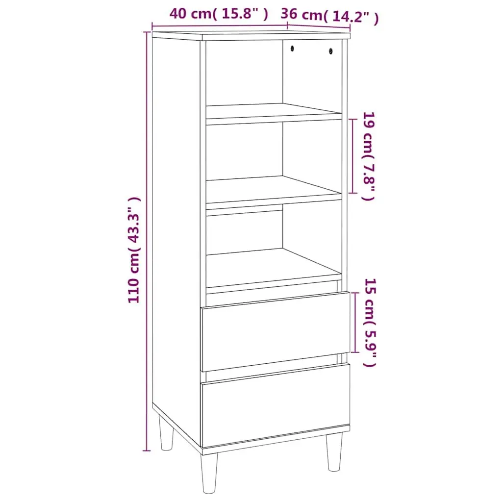 Highboard Storage Cabinet Engineered Wood White 3 Shelves 2 Drawers