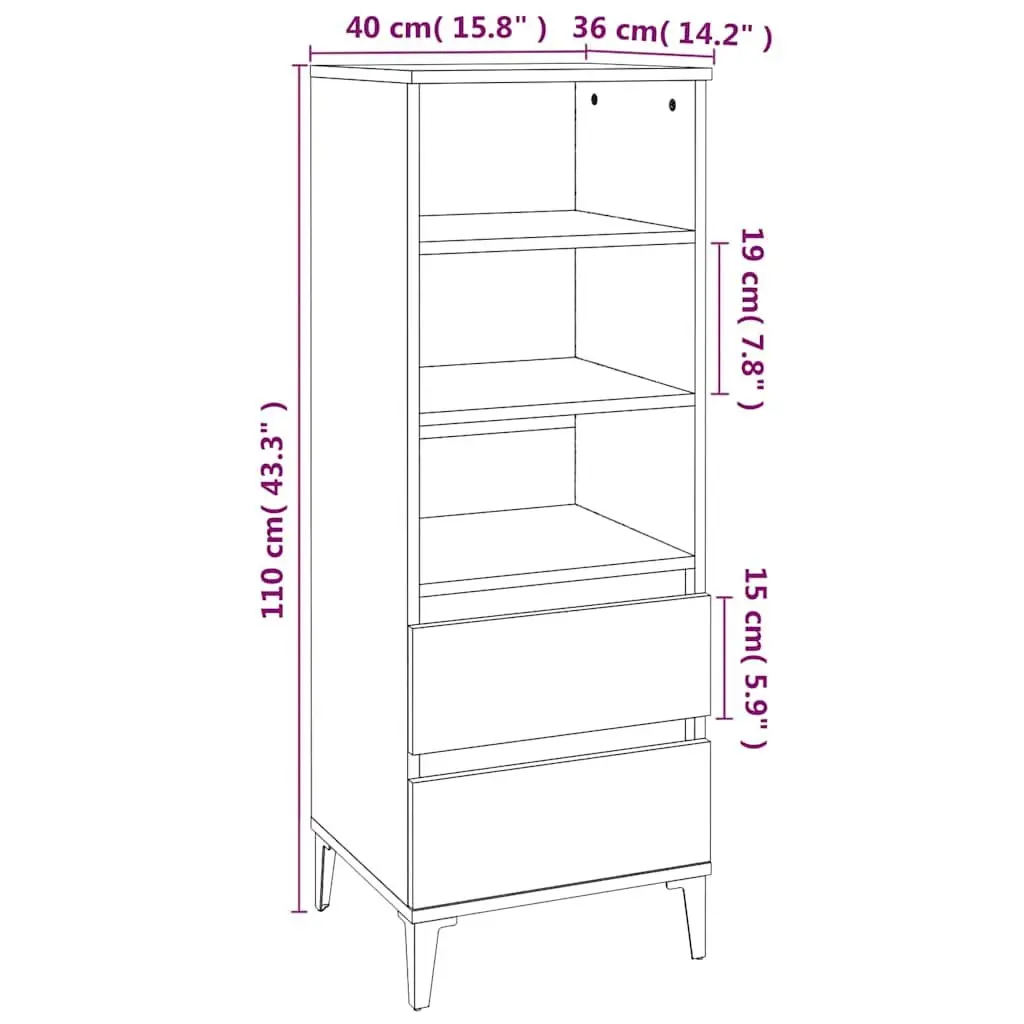 Highboard Storage Cabinet Grey 40x36x110cm Engineered Wood Sideboard with