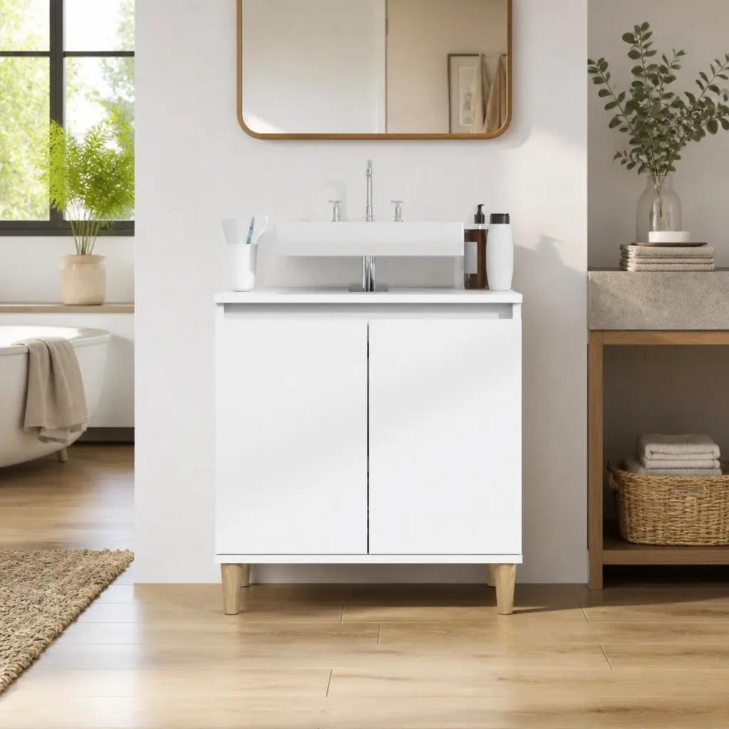 Bathroom Sink Cabinet Storage Unit Engineered Wood White 58x33x60cm