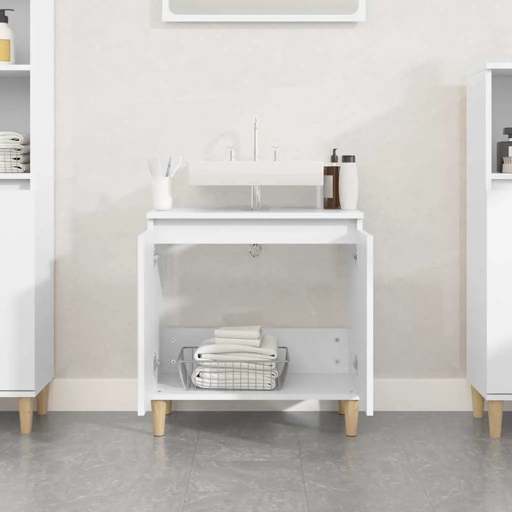 Bathroom Sink Cabinet Storage Unit Engineered Wood White 58x33x60cm