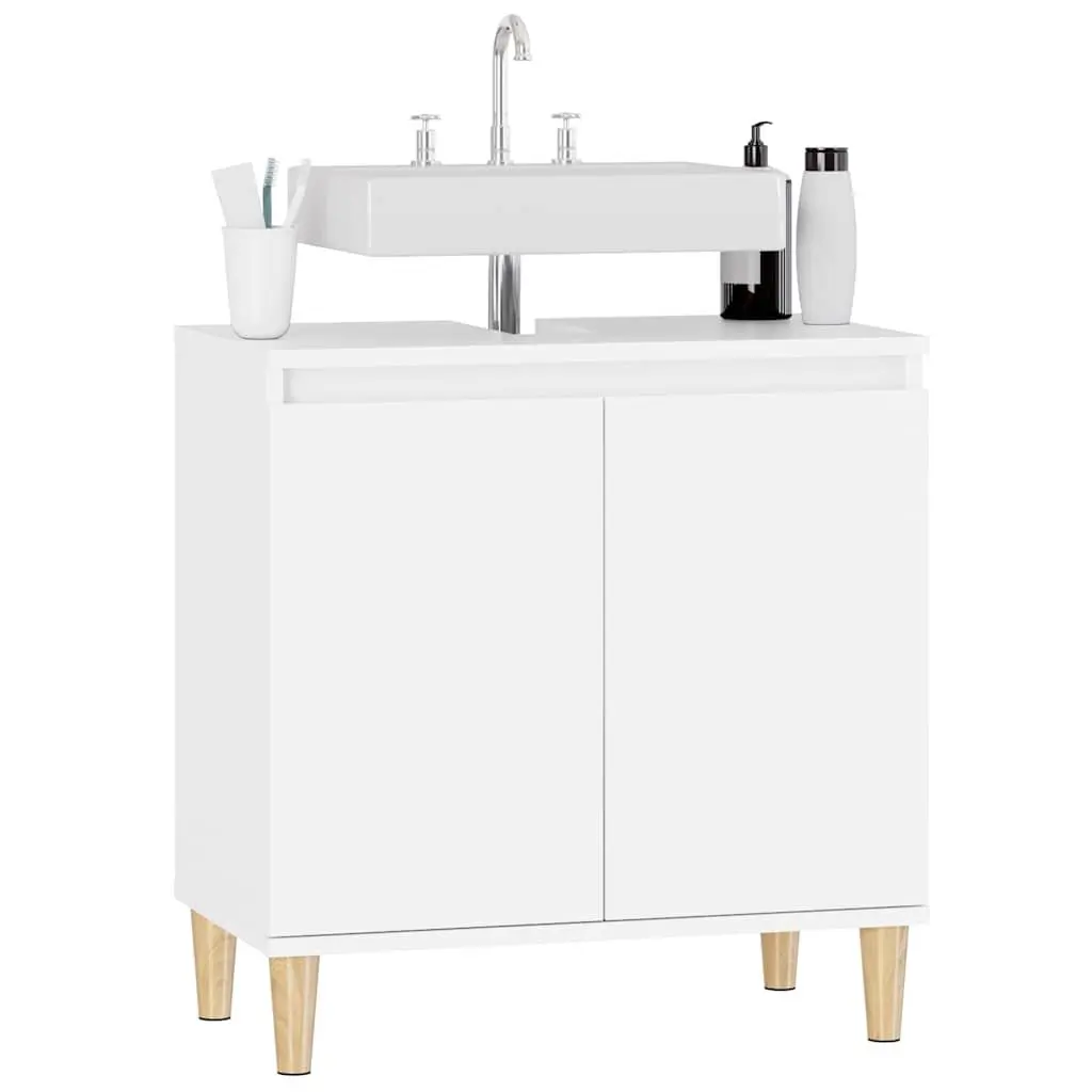 Bathroom Sink Cabinet Storage Unit Engineered Wood White 58x33x60cm