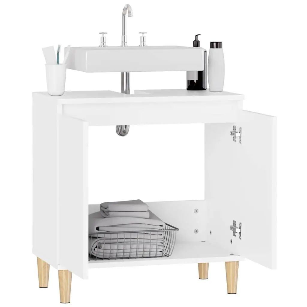 Bathroom Sink Cabinet Storage Unit Engineered Wood White 58x33x60cm