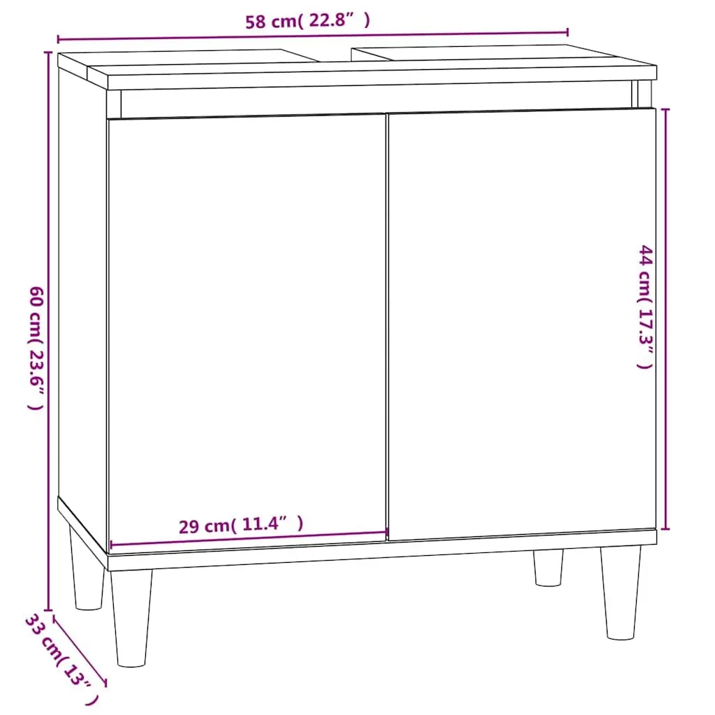 Bathroom Sink Cabinet Storage Unit Engineered Wood White 58x33x60cm