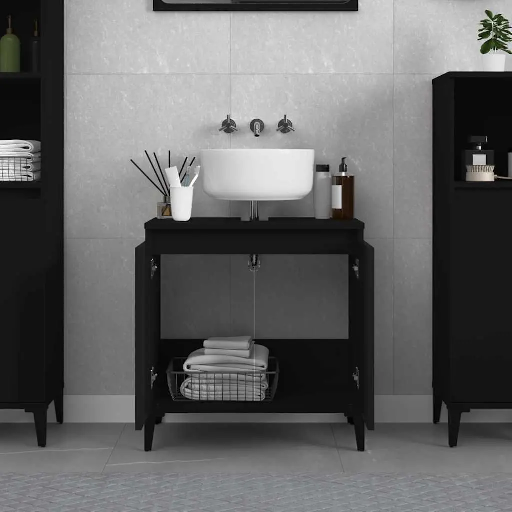 Wall-Mounted Sink Cabinet Bathroom Vanity Unit Black Engineered Wood Storage