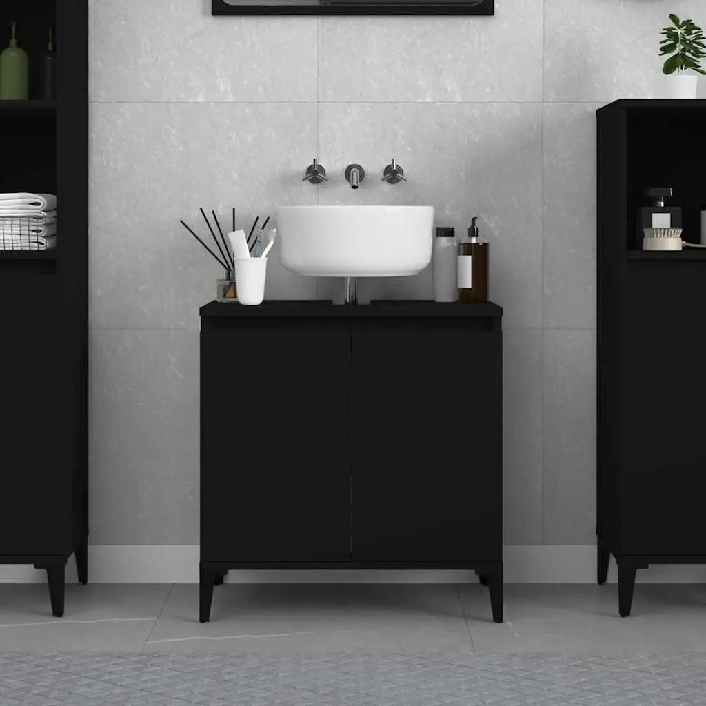Wall-Mounted Sink Cabinet Bathroom Vanity Unit Black Engineered Wood Storage