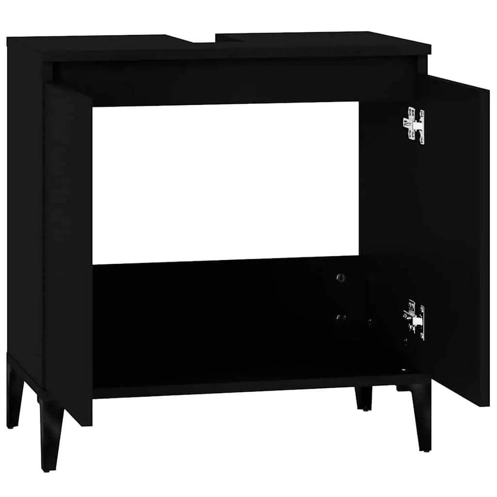 Wall-Mounted Sink Cabinet Bathroom Vanity Unit Black Engineered Wood Storage