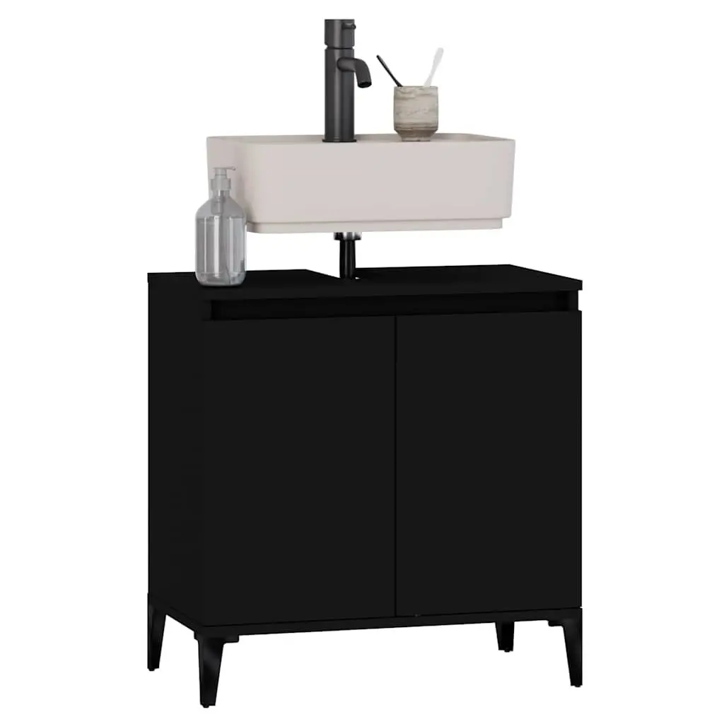 Wall-Mounted Sink Cabinet Bathroom Vanity Unit Black Engineered Wood Storage