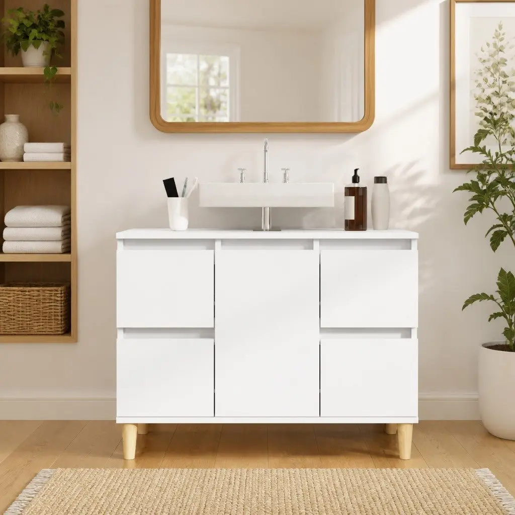 Bathroom Sink Cabinet Engineered Wood 80x33x60 cm White Vanity Unit Storage