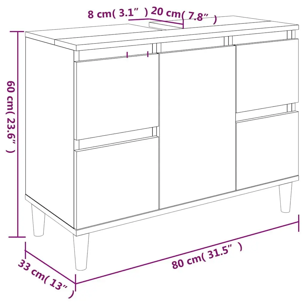Bathroom Sink Cabinet Engineered Wood 80x33x60 cm White Vanity Unit Storage
