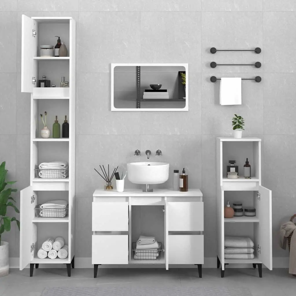 Sink Cabinet Storage Unit Engineered Wood White 80x33x60cm with Drawers and Compartment