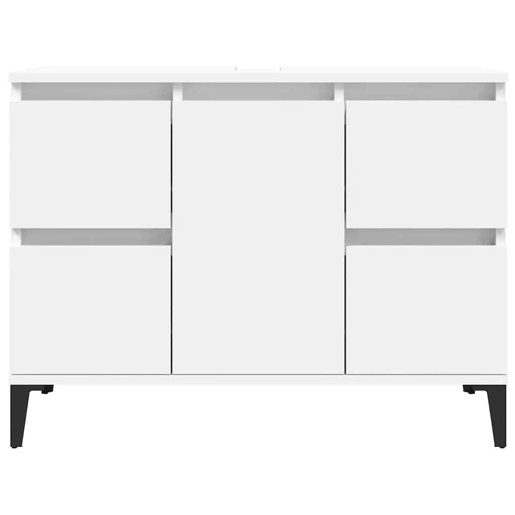 Sink Cabinet Storage Unit Engineered Wood White 80x33x60cm with Drawers and Compartment