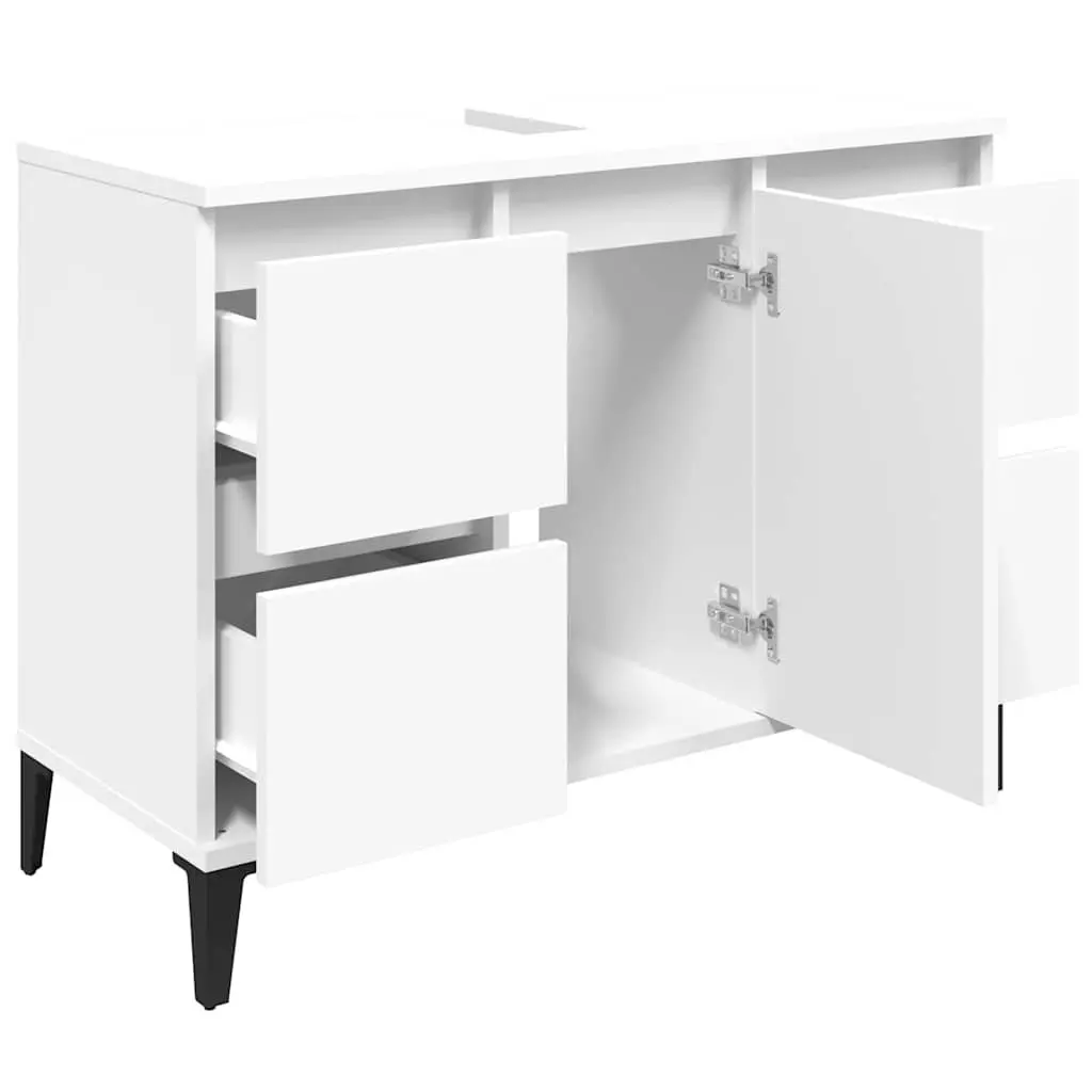 Sink Cabinet Storage Unit Engineered Wood White 80x33x60cm with Drawers and Compartment