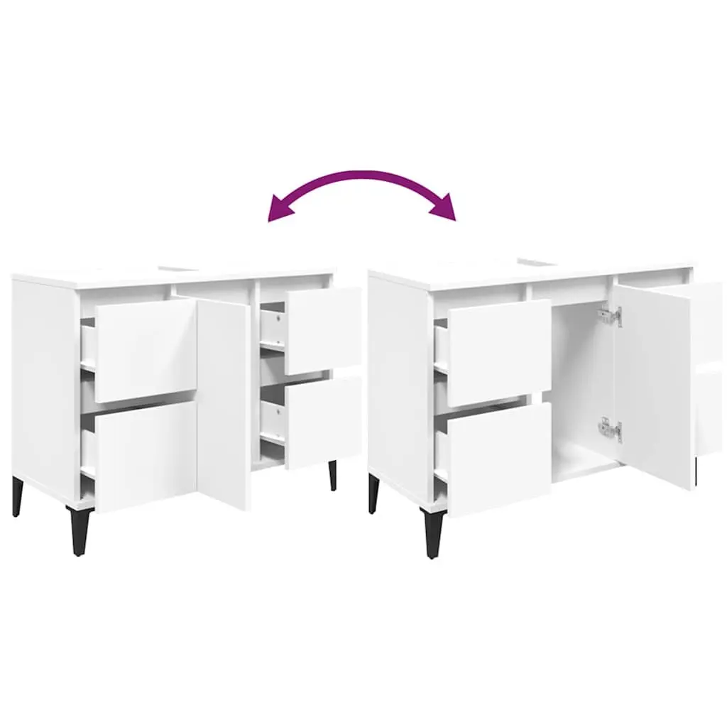 Sink Cabinet Storage Unit Engineered Wood White 80x33x60cm with Drawers and Compartment