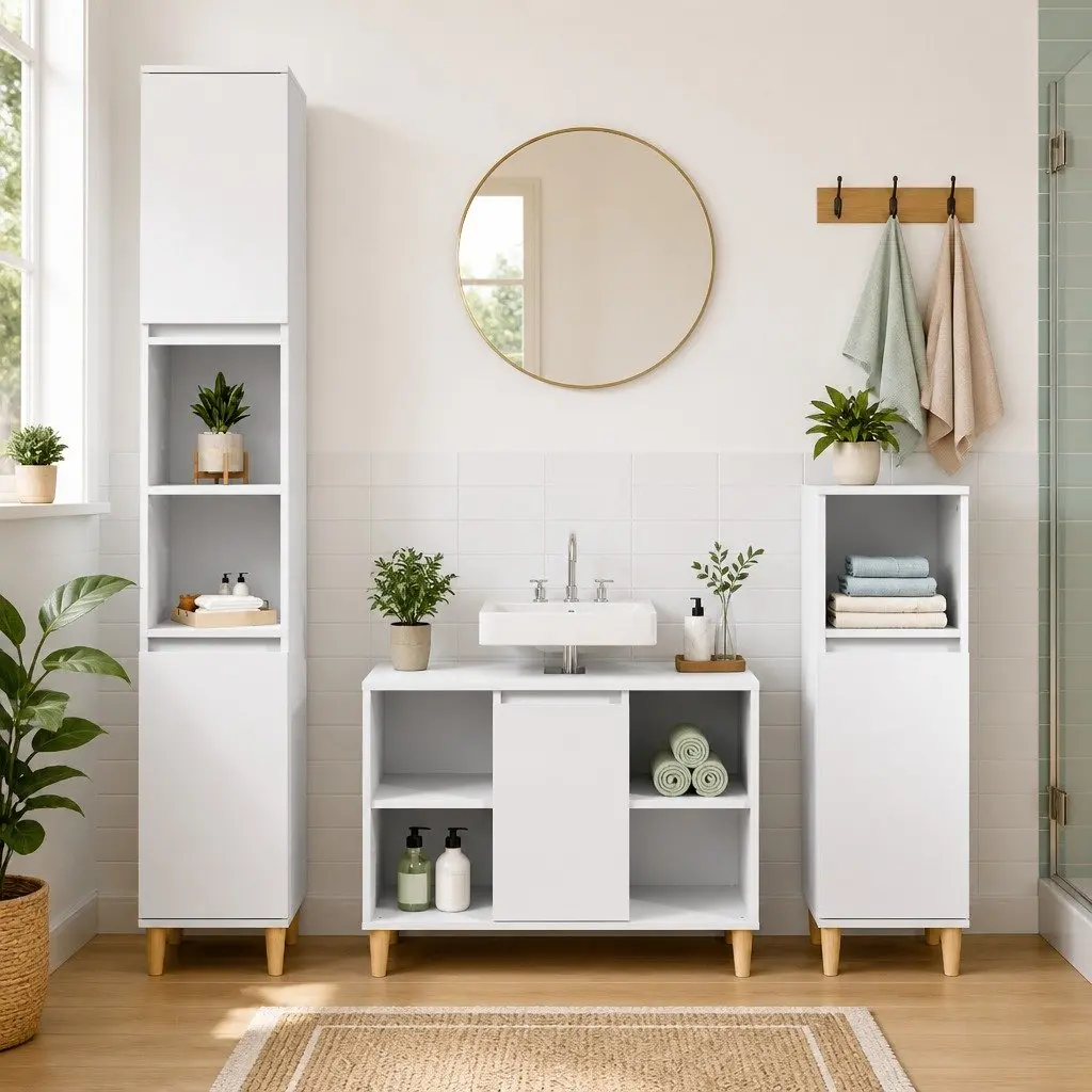 Bathroom Sink Cabinet Engineered Wood 80x33x60 cm White Vanity Unit Storage