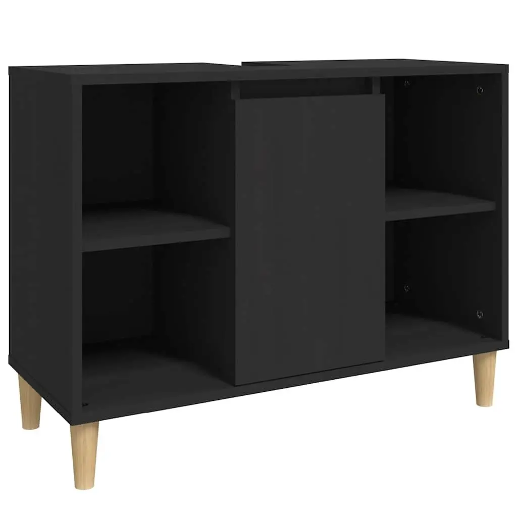 Black Engineered Wood Sink Cabinet Bathroom Vanity Unit 80x33x60cm Storage with 5 Compartments and Door