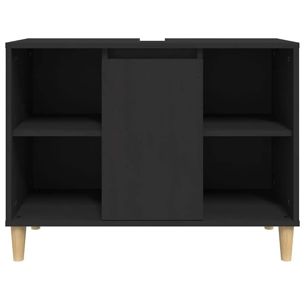 Black Engineered Wood Sink Cabinet Bathroom Vanity Unit 80x33x60cm Storage with 5 Compartments and Door