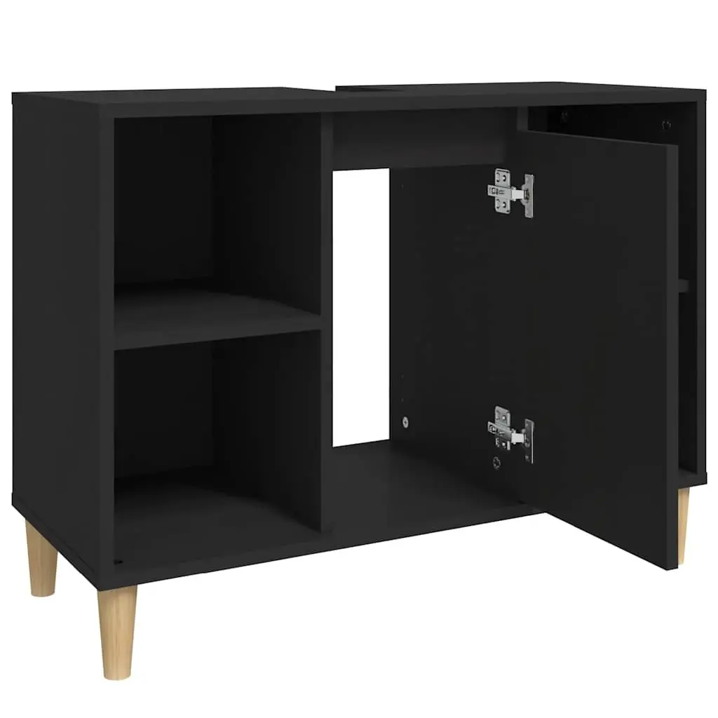 Black Engineered Wood Sink Cabinet Bathroom Vanity Unit 80x33x60cm Storage with 5 Compartments and Door
