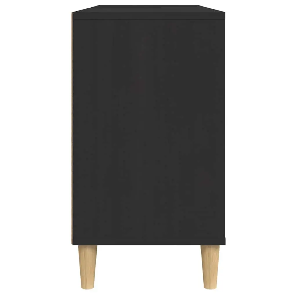 Black Engineered Wood Sink Cabinet Bathroom Vanity Unit 80x33x60cm Storage with 5 Compartments and Door