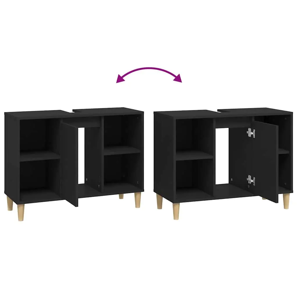 Black Engineered Wood Sink Cabinet Bathroom Vanity Unit 80x33x60cm Storage with 5 Compartments and Door