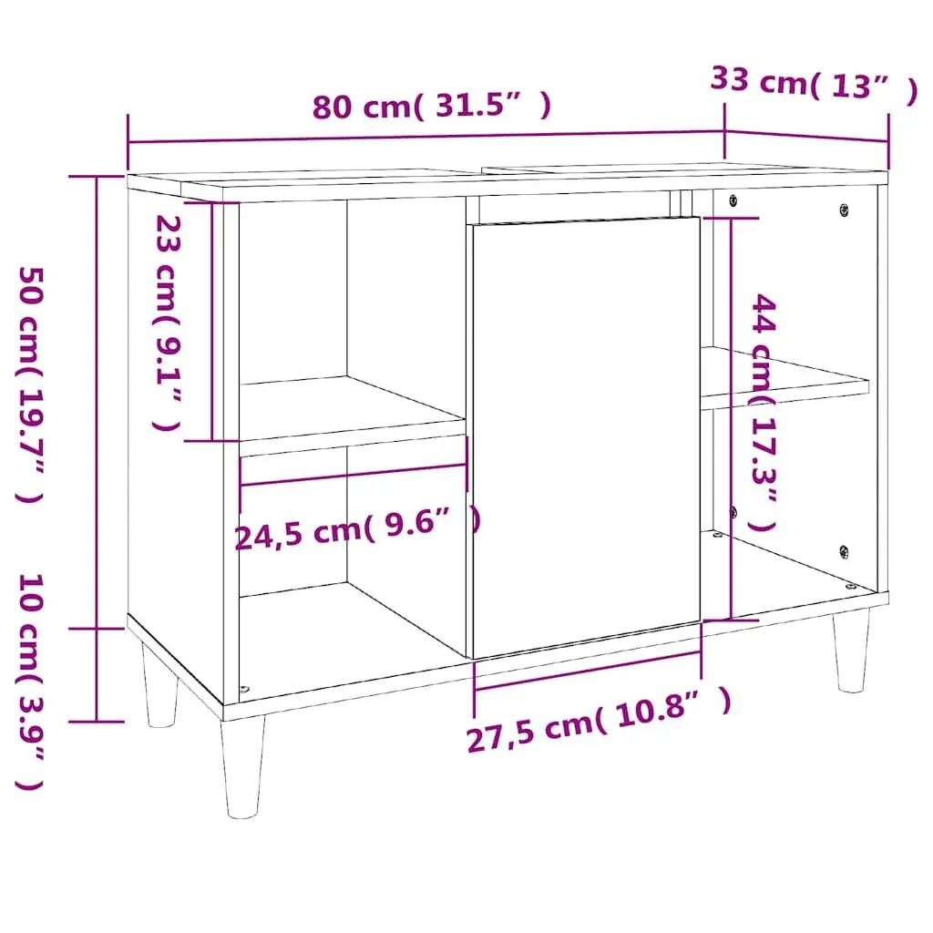 Black Engineered Wood Sink Cabinet Bathroom Vanity Unit 80x33x60cm Storage with 5 Compartments and Door