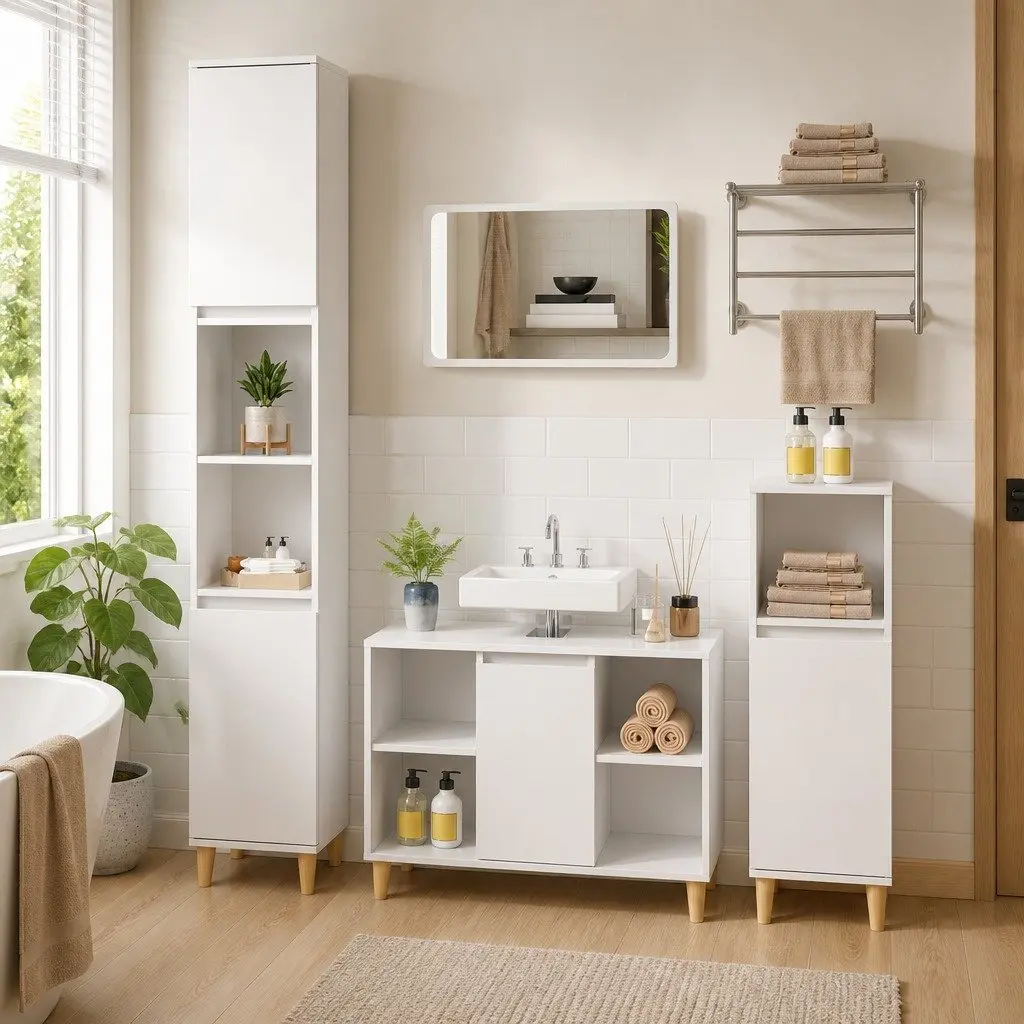 High Gloss White Bathroom Vanity Unit Storage Sink Cabinet Engineered Wood 80x33x60 cm