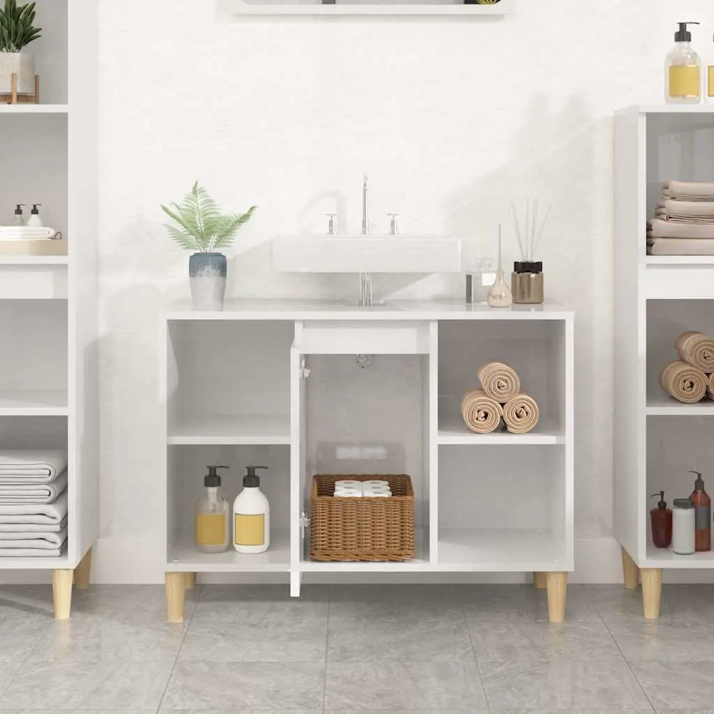 High Gloss White Bathroom Vanity Unit Storage Sink Cabinet Engineered Wood 80x33x60 cm