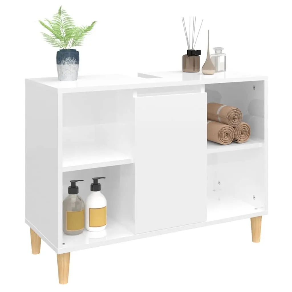 High Gloss White Bathroom Vanity Unit Storage Sink Cabinet Engineered Wood 80x33x60 cm
