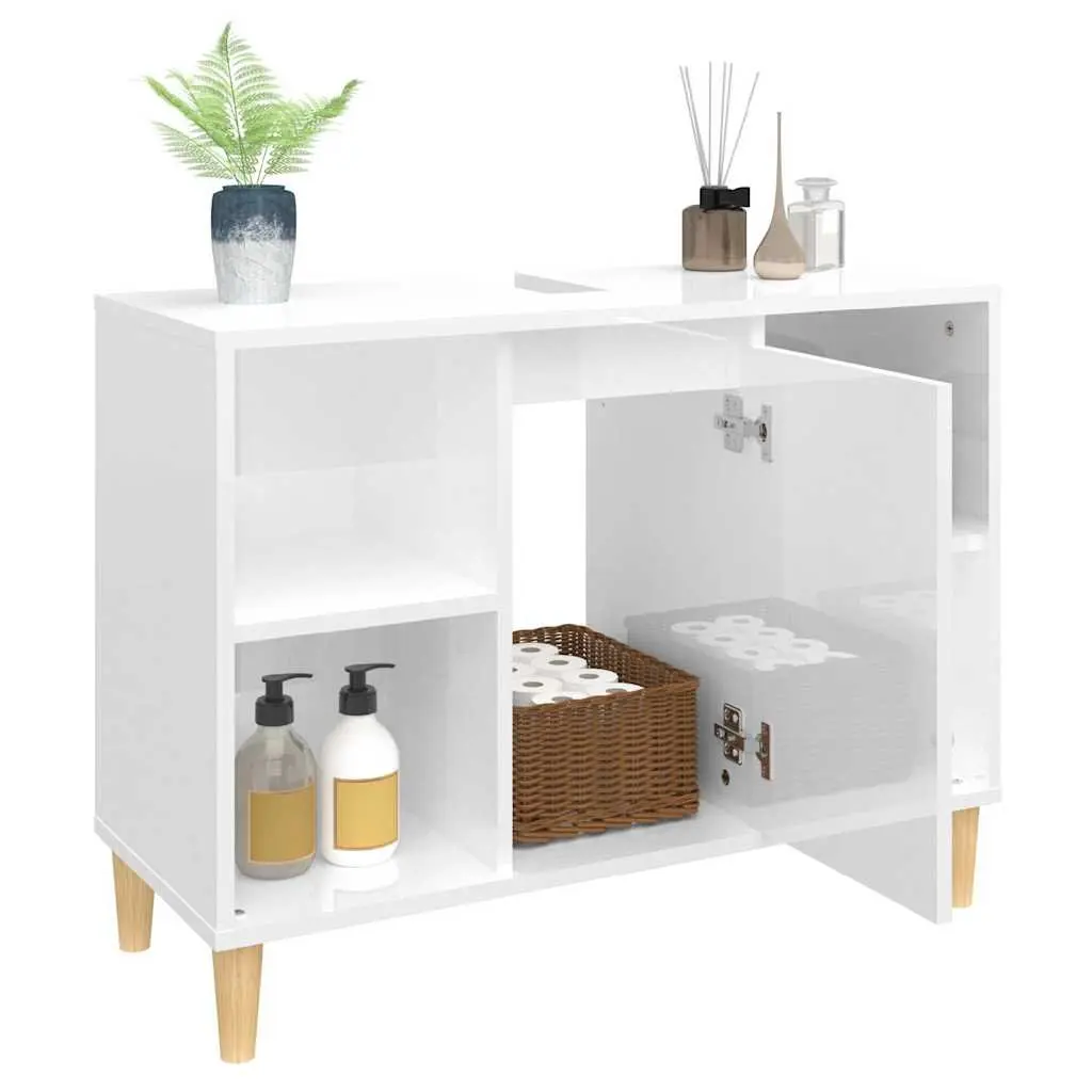 High Gloss White Bathroom Vanity Unit Storage Sink Cabinet Engineered Wood 80x33x60 cm