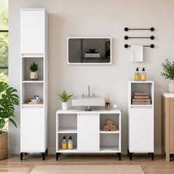 Functional White Bathroom Sink Cabinet 80x33x60cm