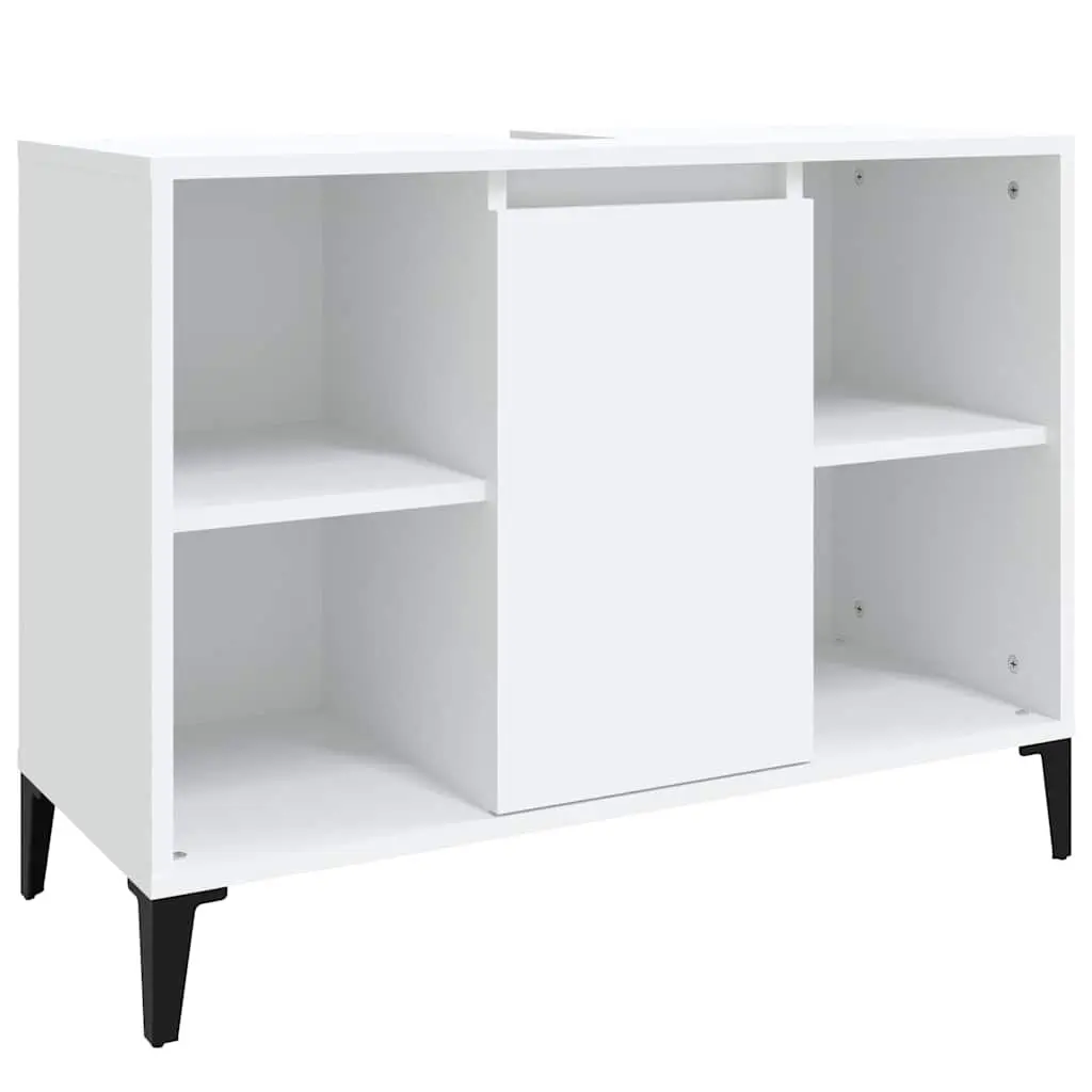 White Bathroom Sink Cabinet Engineered Wood Storage Unit 80x33x60cm with 5 Compartments and Metal Feet