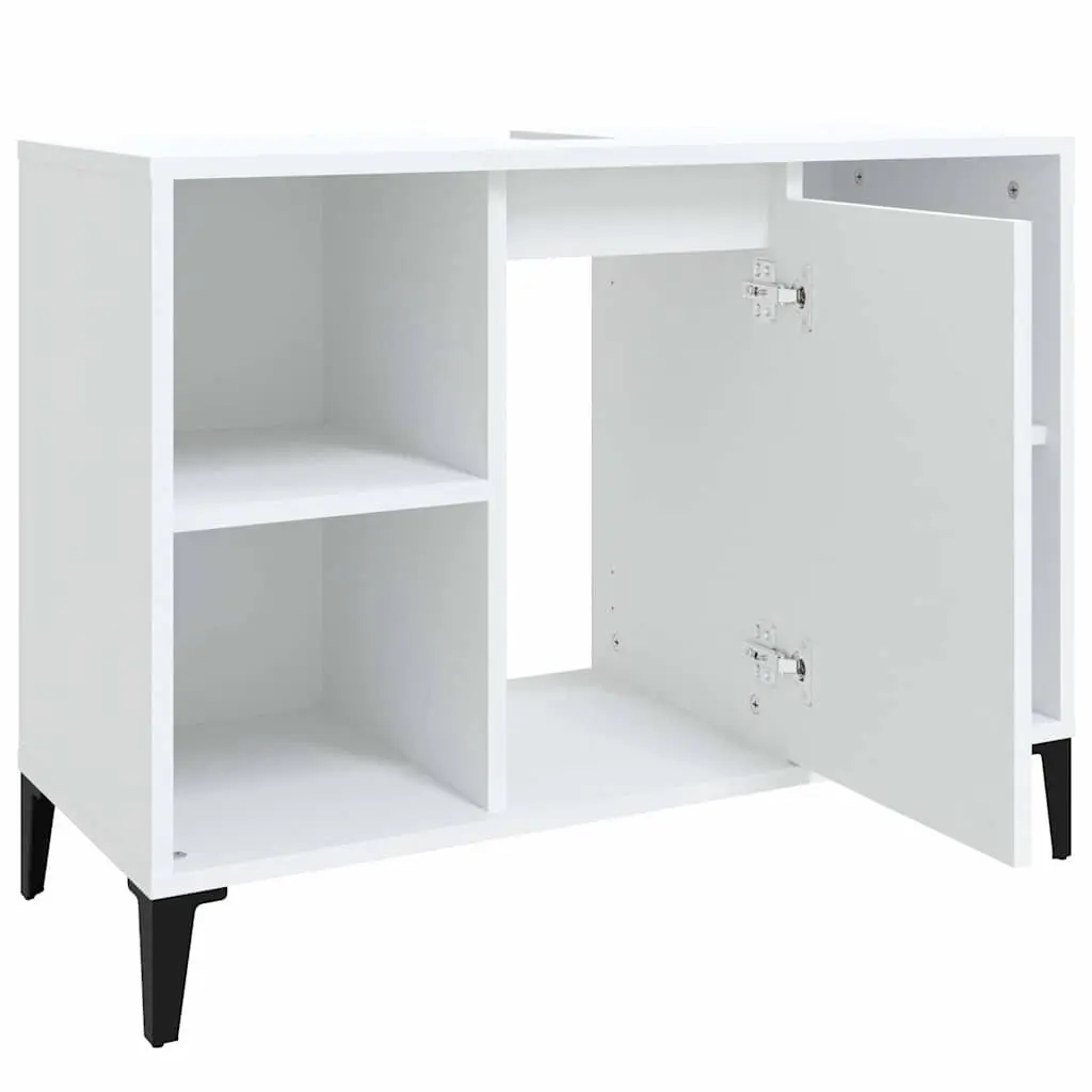 White Bathroom Sink Cabinet Engineered Wood Storage Unit 80x33x60cm with 5 Compartments and Metal Feet