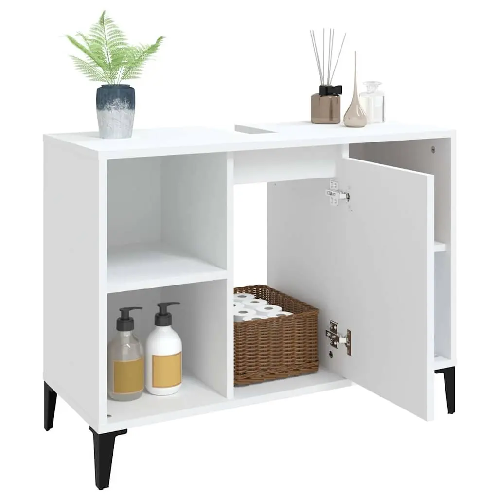 White Bathroom Sink Cabinet Engineered Wood Storage Unit 80x33x60cm with 5 Compartments and Metal Feet