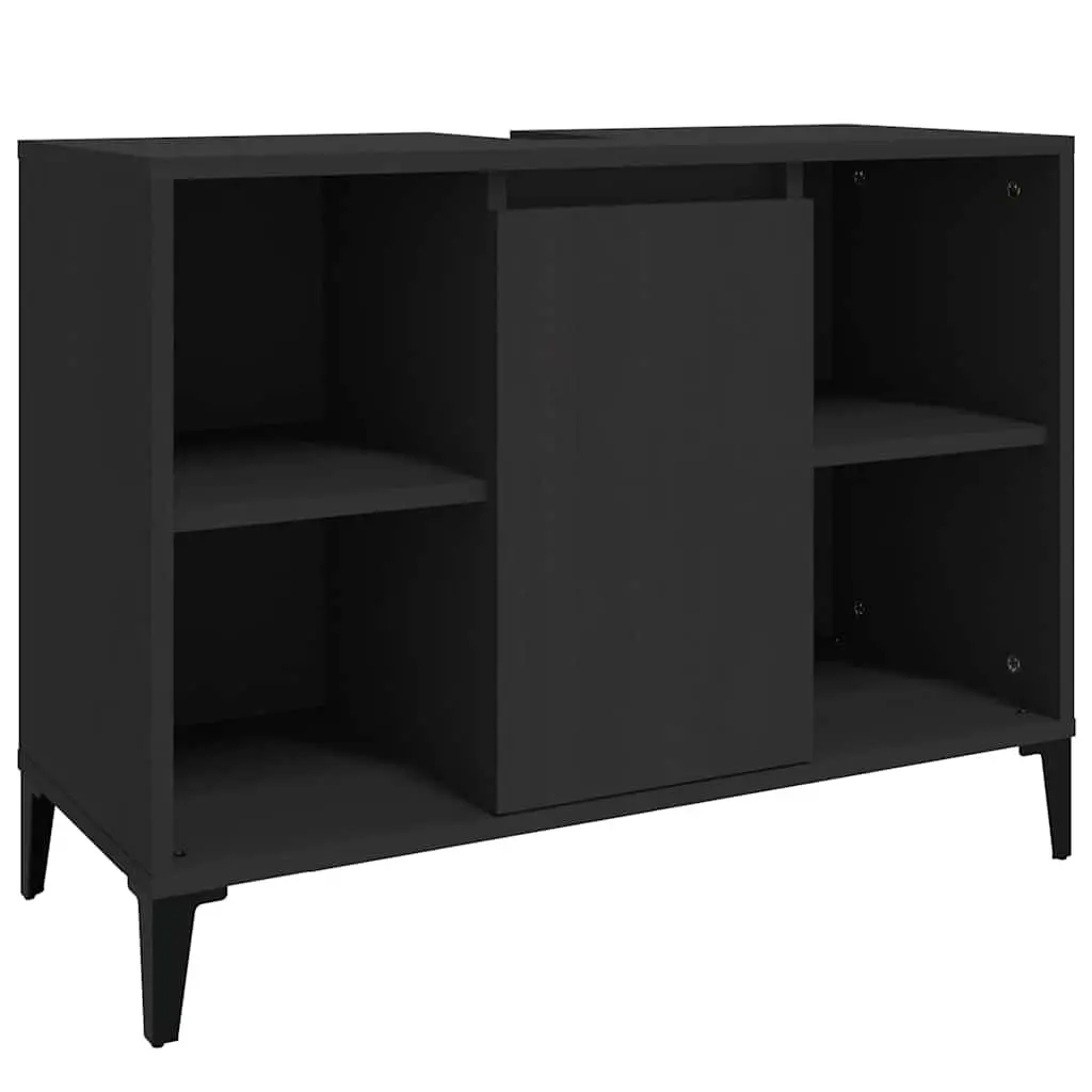 Bathroom Sink Cabinet Black Vanity Unit Storage Engineered Wood 80x33x60cm
