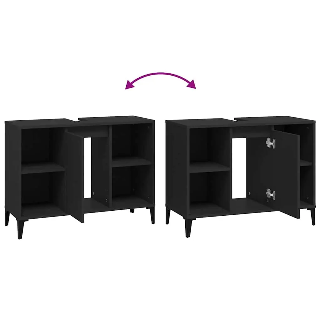 Bathroom Sink Cabinet Black Vanity Unit Storage Engineered Wood 80x33x60cm
