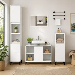 Functional High Gloss White Bathroom Sink Cabinet 80x33x60 cm