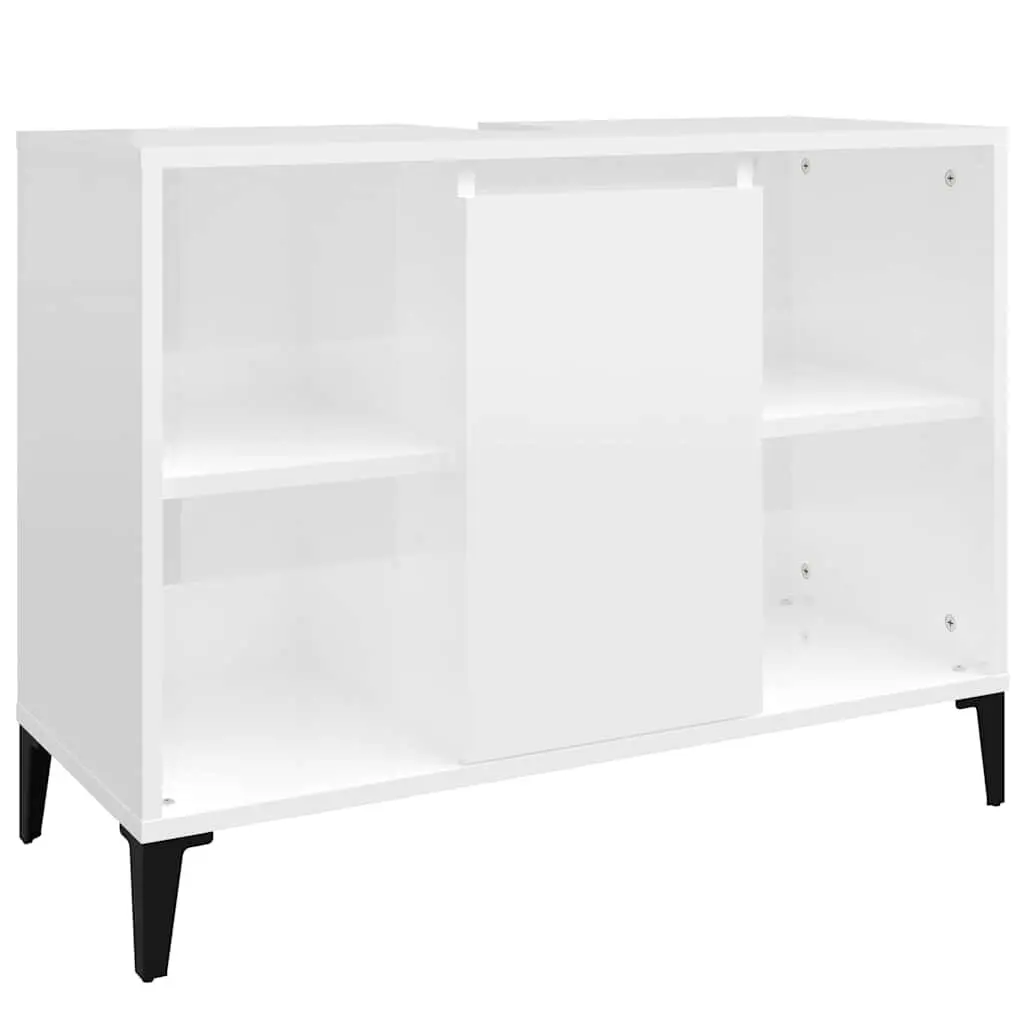 Bathroom Vanity Unit High Gloss White Storage Cabinet 80x33x60 cm Engineered Wood with Metal Feet