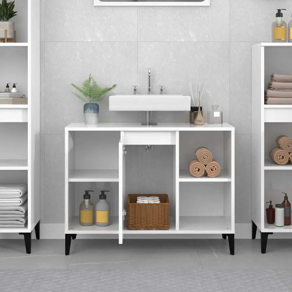 Bathroom Vanity Unit High Gloss White Storage Cabinet 80x33x60 cm Engineered Wood with Metal Feet