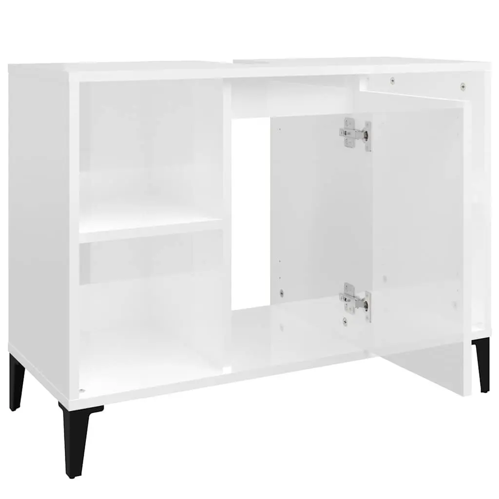 Bathroom Vanity Unit High Gloss White Storage Cabinet 80x33x60 cm Engineered Wood with Metal Feet