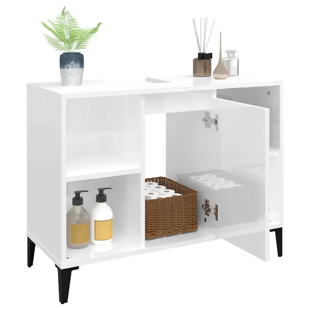 Bathroom Vanity Unit High Gloss White Storage Cabinet 80x33x60 cm Engineered Wood with Metal Feet