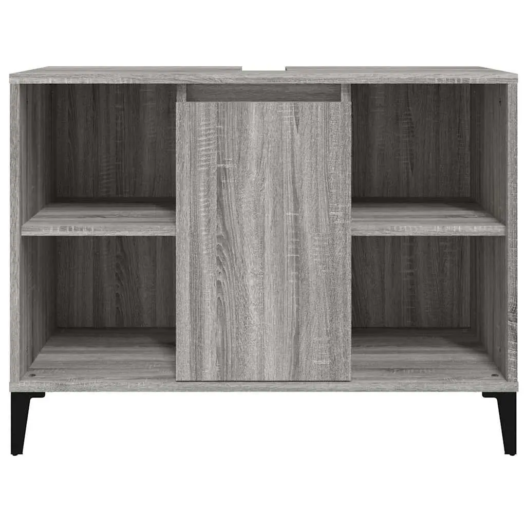Bathroom Vanity Unit Grey Engineered Wood 80x33x60 cm Sink Cabinet with Storage Compartment