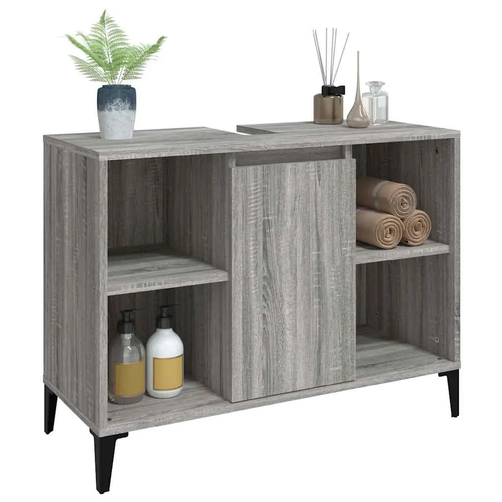 Bathroom Vanity Unit Grey Engineered Wood 80x33x60 cm Sink Cabinet with Storage Compartment
